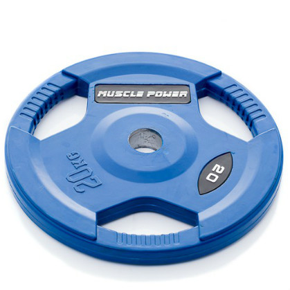 Muscle Power Olympische halterschijf 20 kg, met handgrepen rubber overtrokken Ø 50 mm blauw MP800